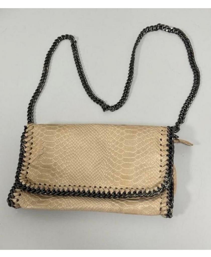 BORSE IN PELLE Italiaanse leren handtas slangenleer ketting, Schoudertasje, Beige, Ophalen of Verzenden, Zo goed als nieuw