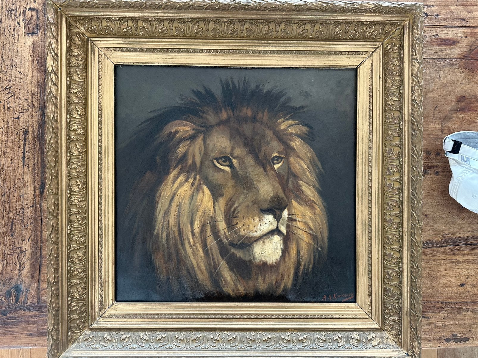Olieverfschilderij van een Leeuw – M.A. Koekkoek II, Ophalen, Paneel, Oud hollands, Dieren
