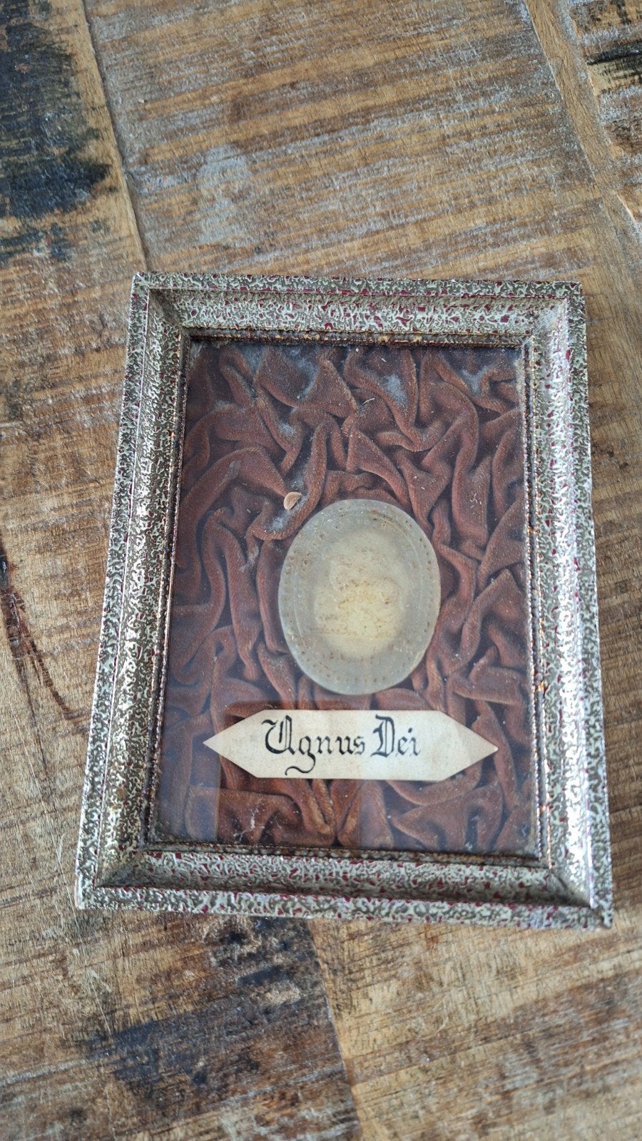 antieke wassen zegel Gods lam in lijstje, Ophalen of Verzenden