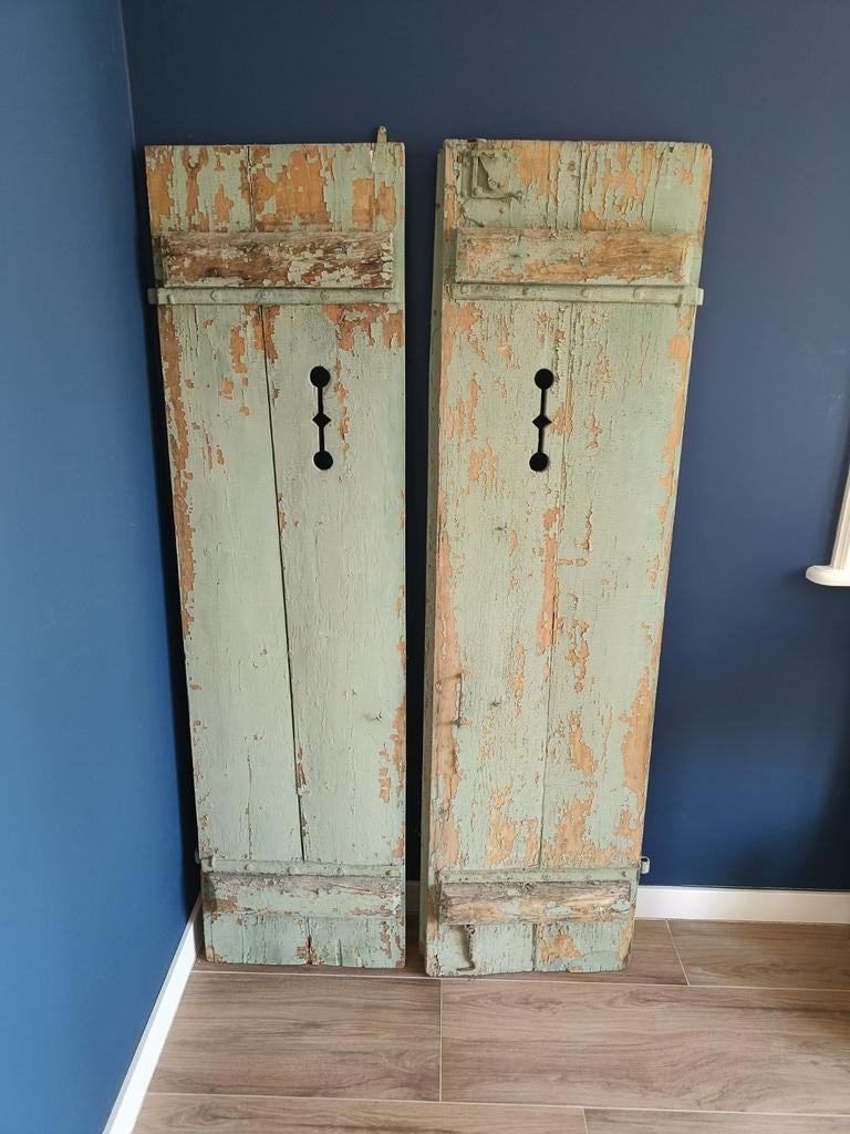 Grote groene Franse luiken shutters brocante, Ophalen, Gebruikt, Hout, Brocante