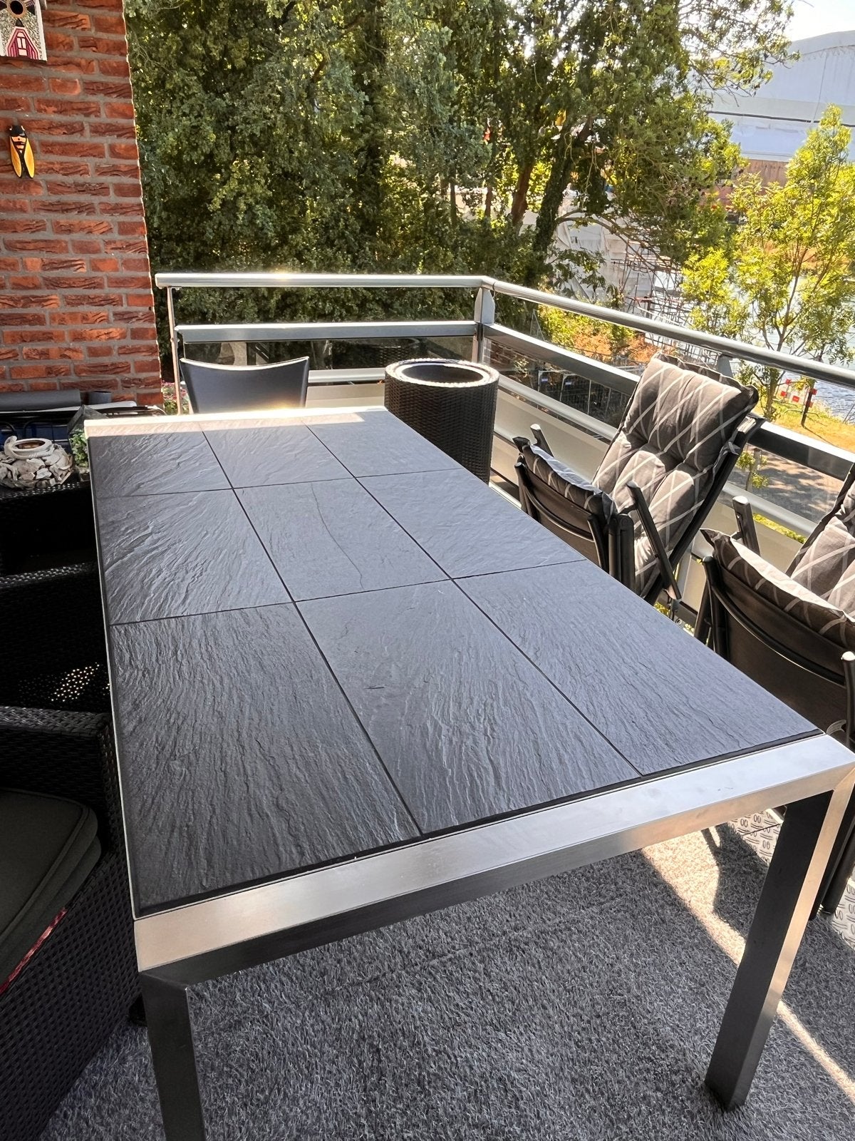 Tuin/Balkontafel RVS met tegels 90x195cm, Tuin en Terras, Tuintafels, Ophalen, Gebruikt, Rechthoekig, Rvs