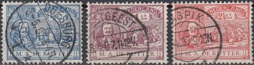 Nederland 1.44.2- 1907- Michiel de Ruyter- NVPH-87-89- G, Verzenden, T/m 1940, Gestempeld