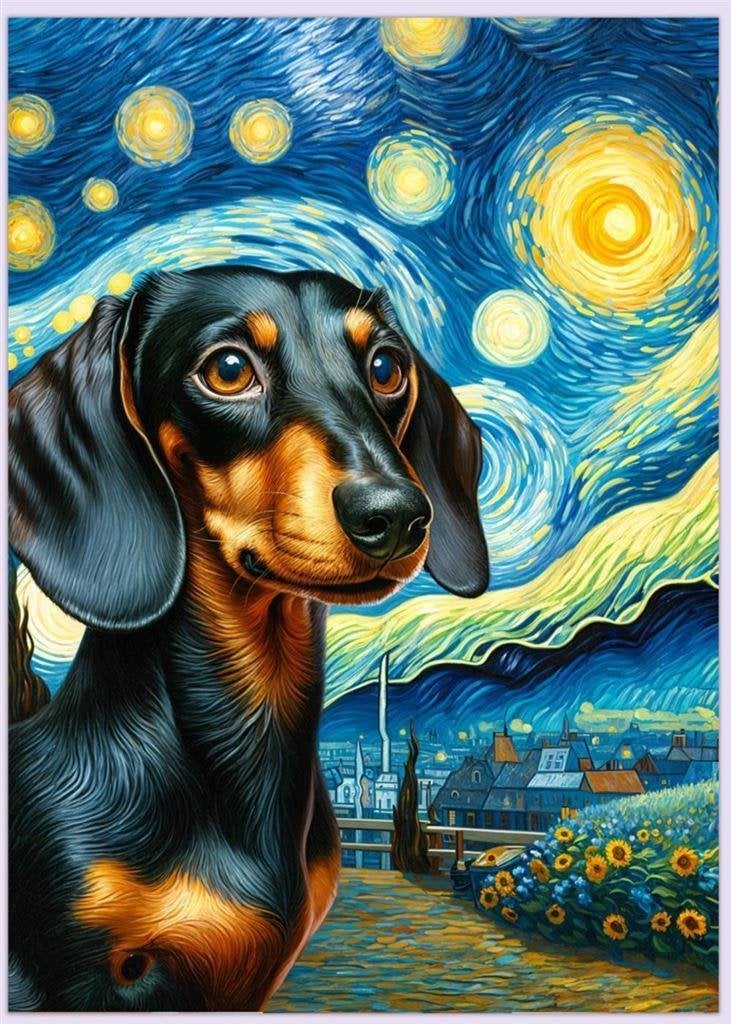 Grote Dachshund Teckel van Gogh Sterrennacht Poster, Verzamelen, Posters, Verzenden, Nieuw, A1 t/m A3, Film en Tv
