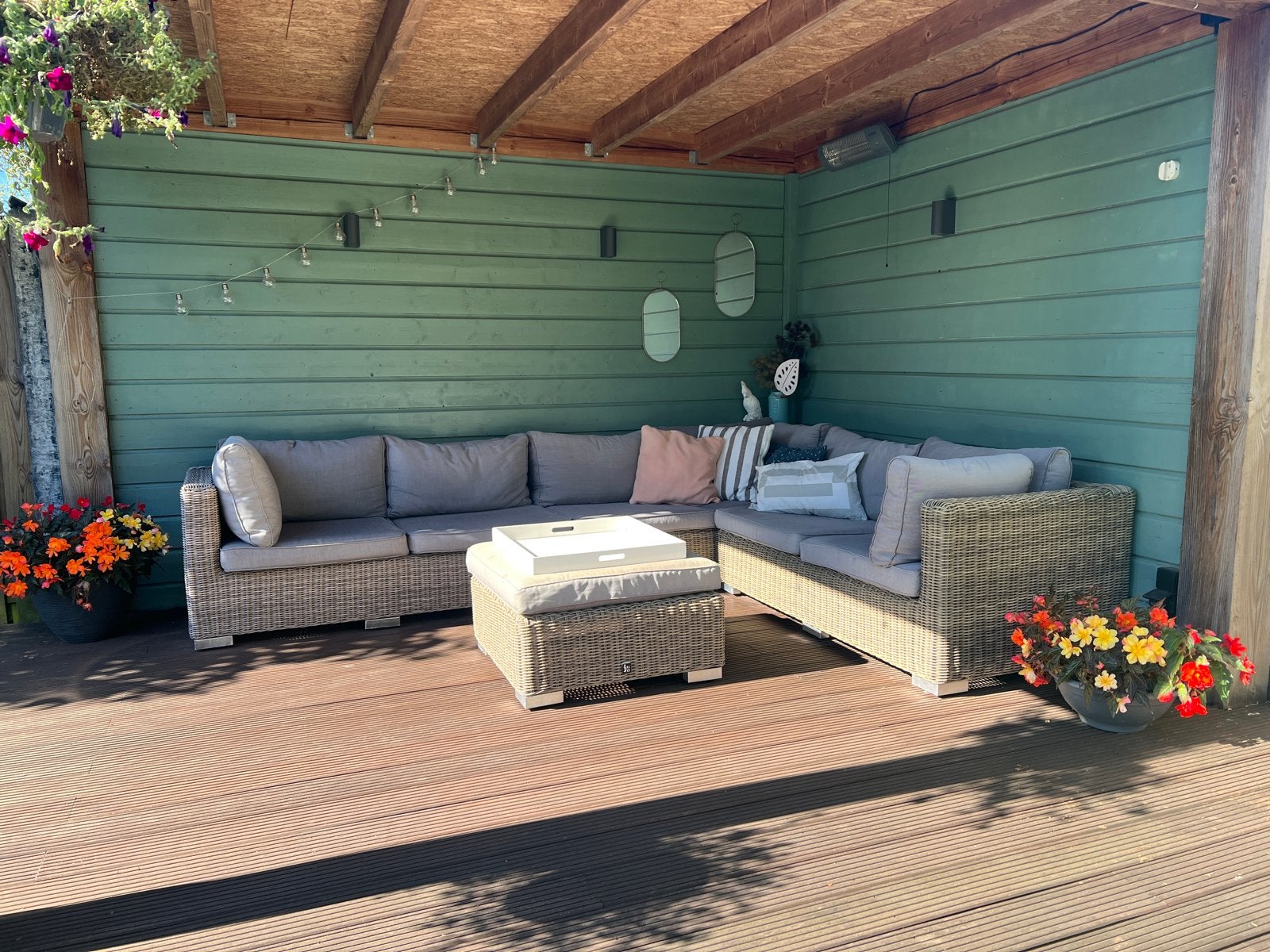 Intratuin wicker loungeset 320x240cm met hocker, Tuin en Terras, Ophalen, Gebruikt, Meer dan 8 zitplaatsen, Loungeset