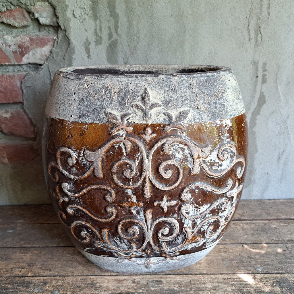 Zware landelijke ovale vaas bloempot pot hoogte 32cm *Etage3, ., Ophalen of Verzenden, Zo goed als nieuw, .