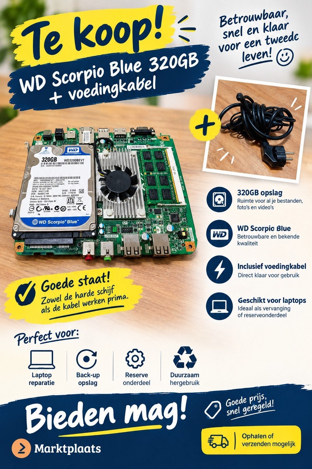 WD Scorpio Blue 320GB HDD + voeding | Goede staat, Computers en Software, Ophalen of Verzenden, Refurbished, Acer