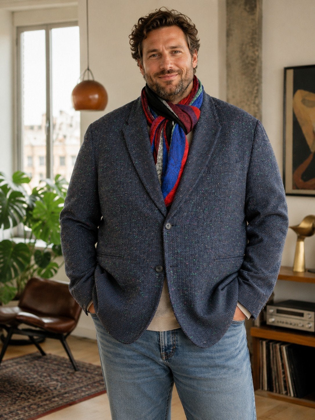 Geweldige Vintage, tweedmix Royal Blue maat 56  visgraat €50, Kleding | Heren, Kostuums en Colberts, Maat 56/58 (XL), Vintage tweed