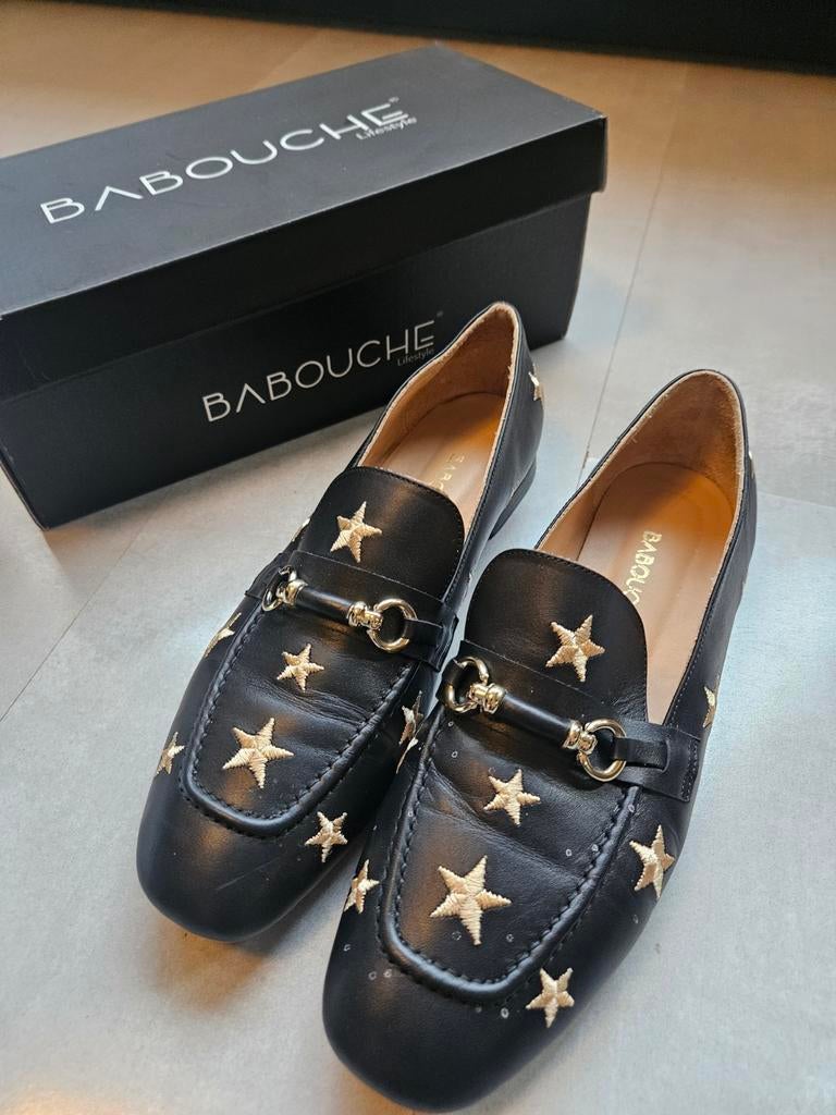 Babouche zwarte instappers met gouden sterren, maat 41, Kleding | Dames, Schoenen, Ophalen, Babouche, Gedragen, Instappers