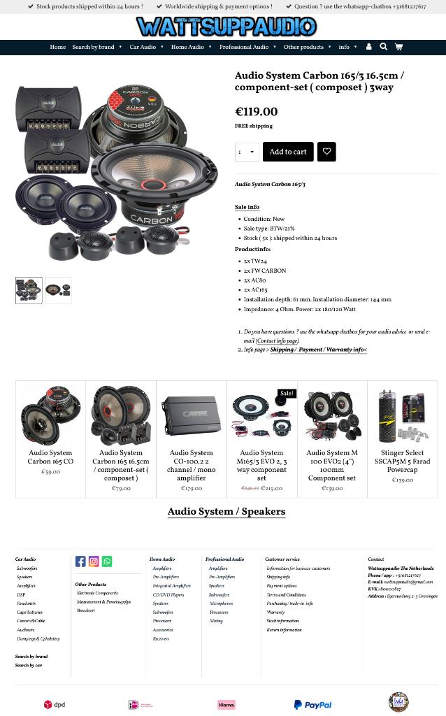 Audio System Carbon 165/3 16.5cm/ Composet / Speakers 3 weg, Auto diversen, Autospeakers, Info@optimount.nl, Nieuw, Ophalen of Verzenden
