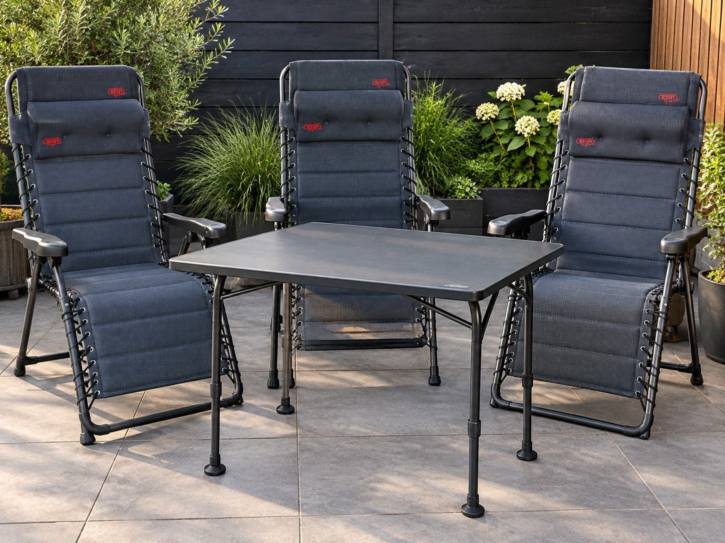 Complete Crespo campingset – campingtafel + 3 relaxstoelen, Caravans en Kamperen, Ophalen, Zo goed als nieuw, Campingtafel