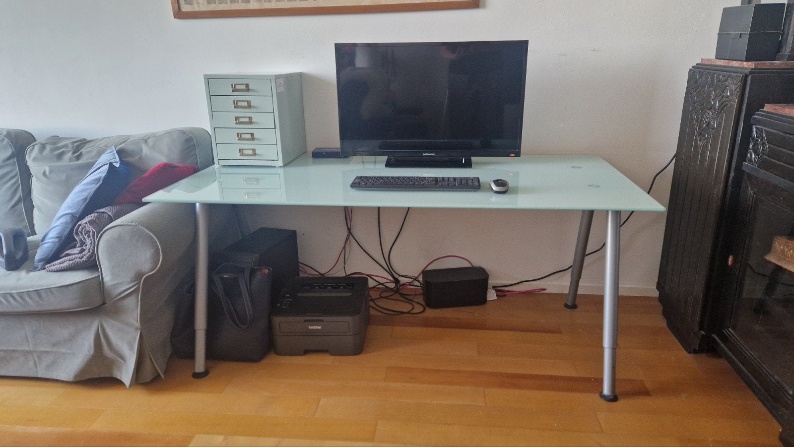 Modern IKEA Galant Bureau – Matglas (160x80 cm) Verstelbaar, Ophalen, 160 cm, Zo goed als nieuw, IKEA