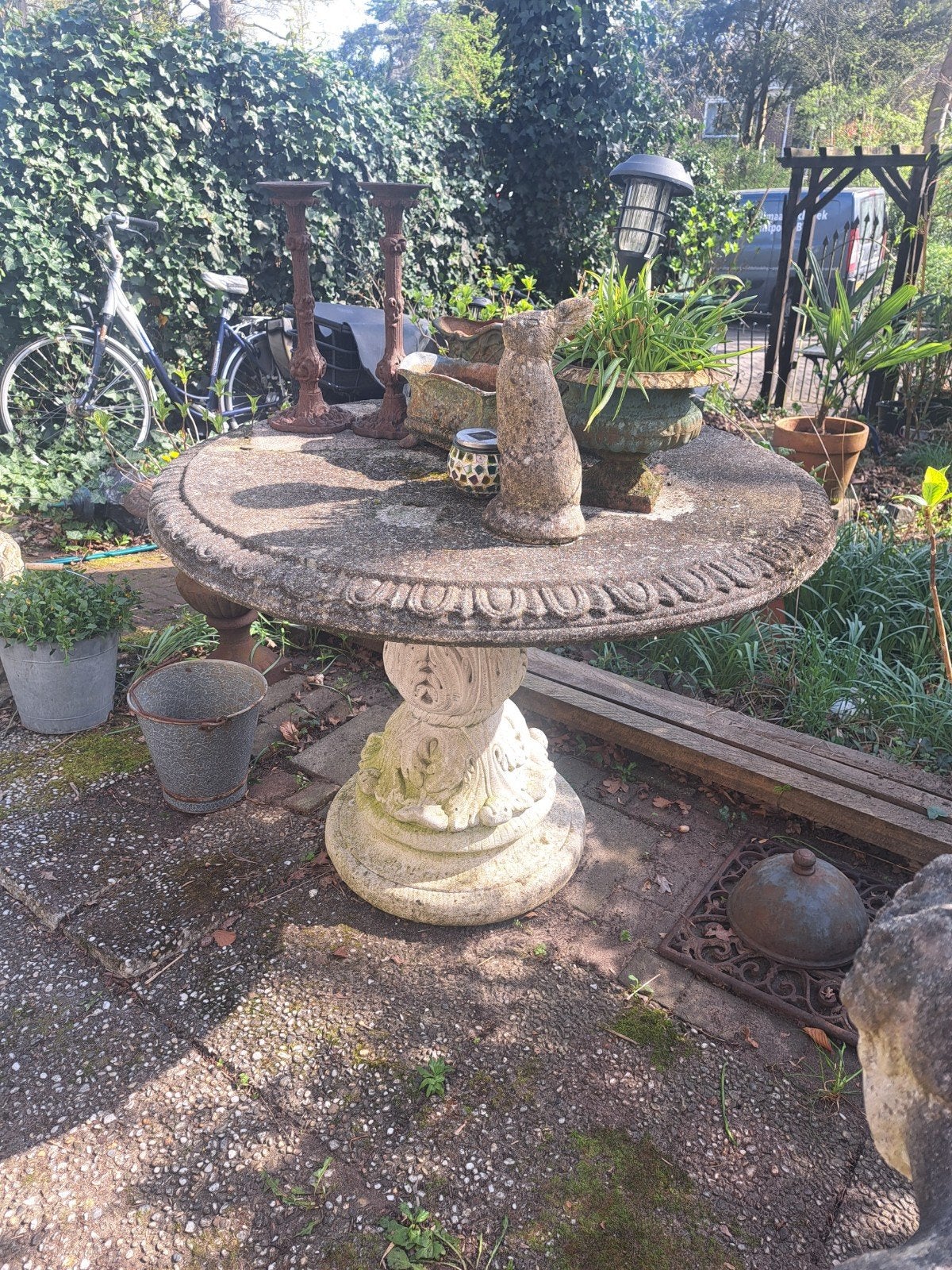 Betonnen tafel tuintafel brocante romantisch barok, Tuin en Terras, Ophalen