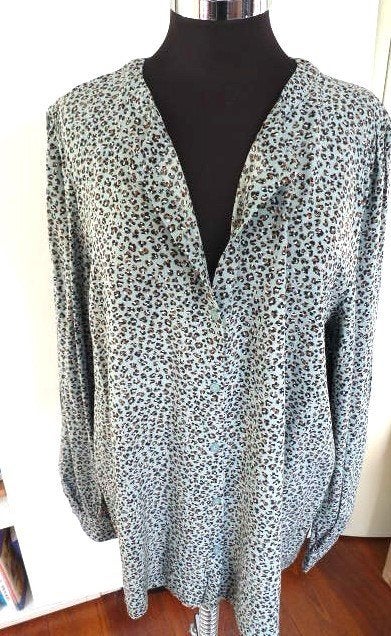 Groen -petrol met zwart bruin bloem blouse bloemdessin, Maat 42/44 (L), Ophalen of Verzenden, Zo goed als nieuw, Groen