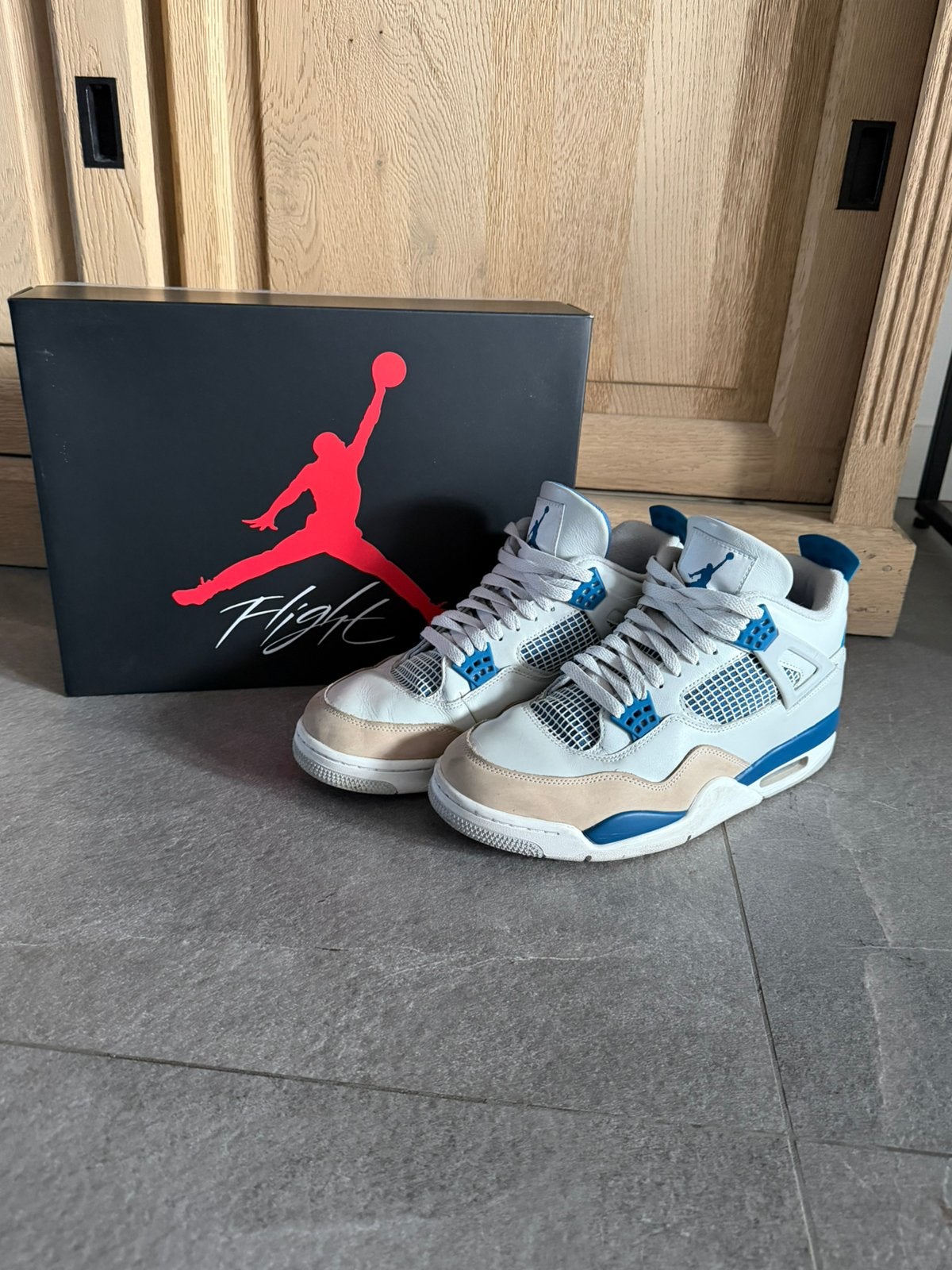 Jordan 4 Blue Military, Ophalen of Verzenden, Gebruikt, Schoenen
