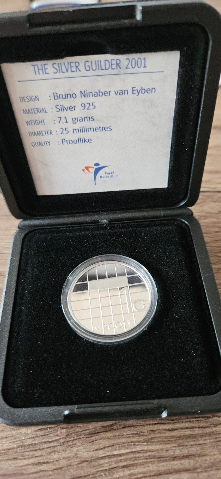 Zilveren gulden 2001 Beatrix proof in orginele doosje, 1 gulden, Koningin Beatrix, Zilver, Ophalen of Verzenden