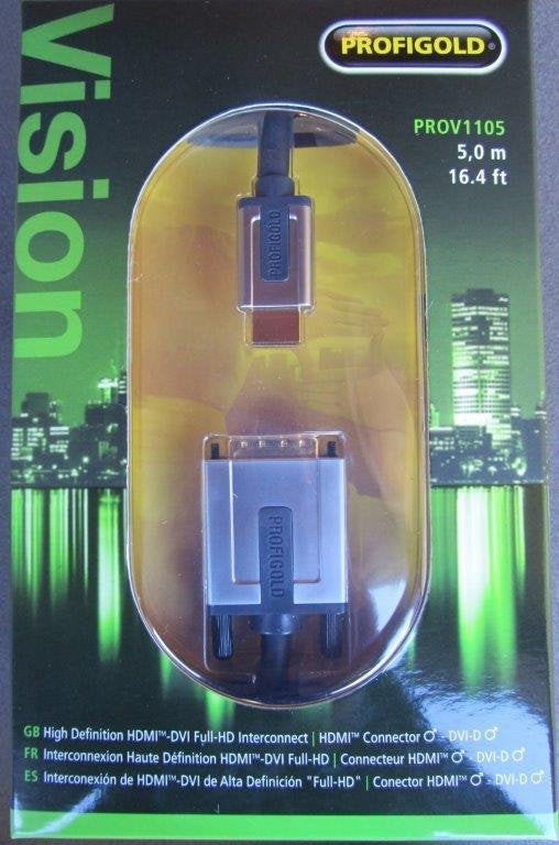 Profigold HDMI - DVI kabel 5 meter HDMI naar DVI-D, IPS, 101 t/m 150 Hz, HDMI, Nieuw