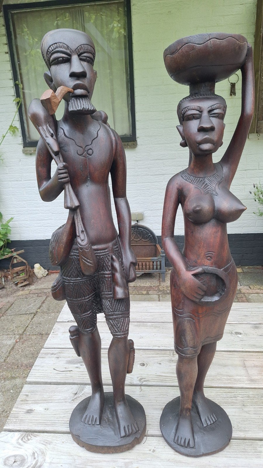 Afrikaanse Houtsnijwerken - Man en Vrouw Beelden, Ophalen of Verzenden