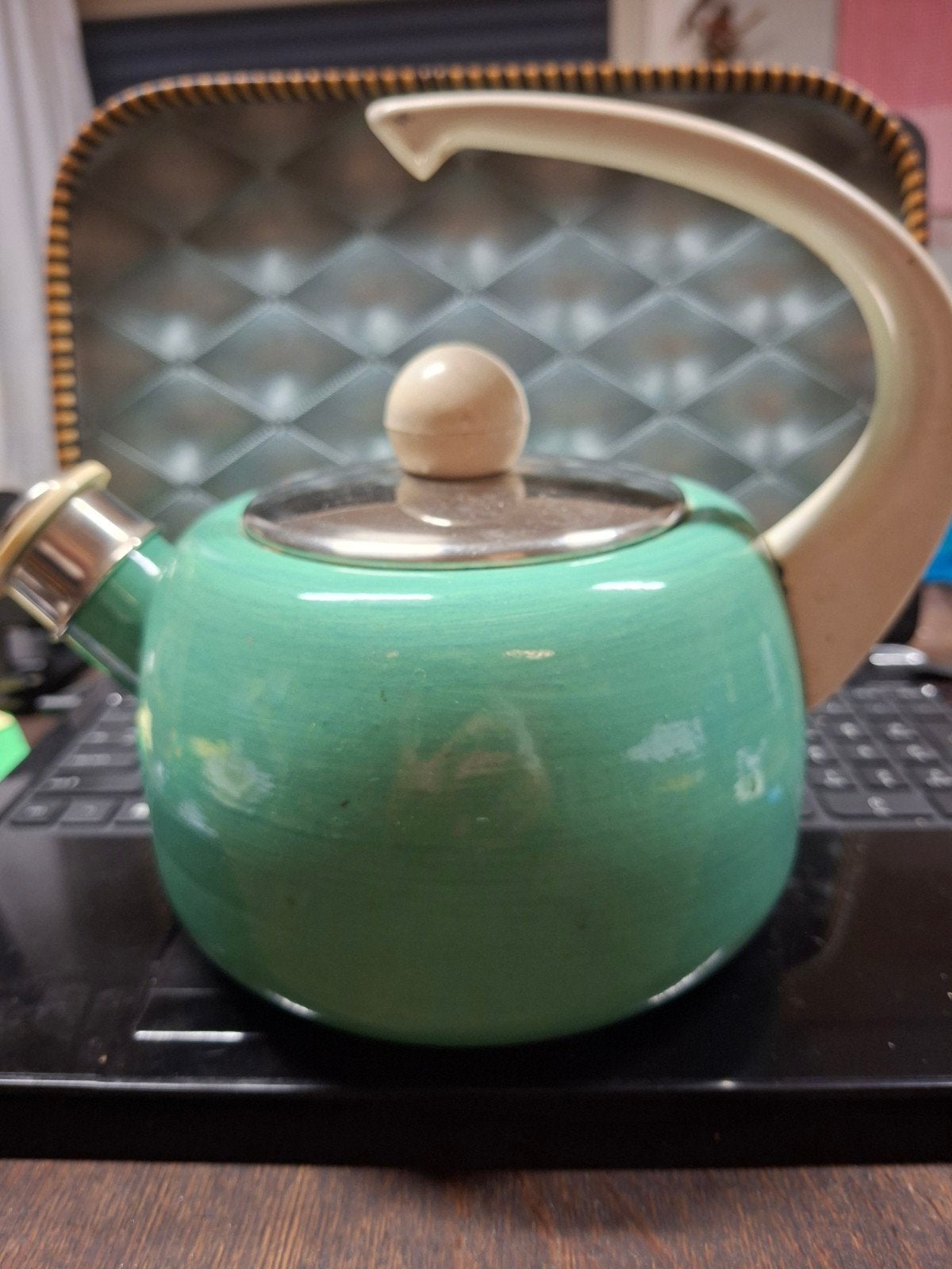 Vintage EMA-LION fluitketel | Mintgroen retro decoPrachtige, Ophalen of Verzenden