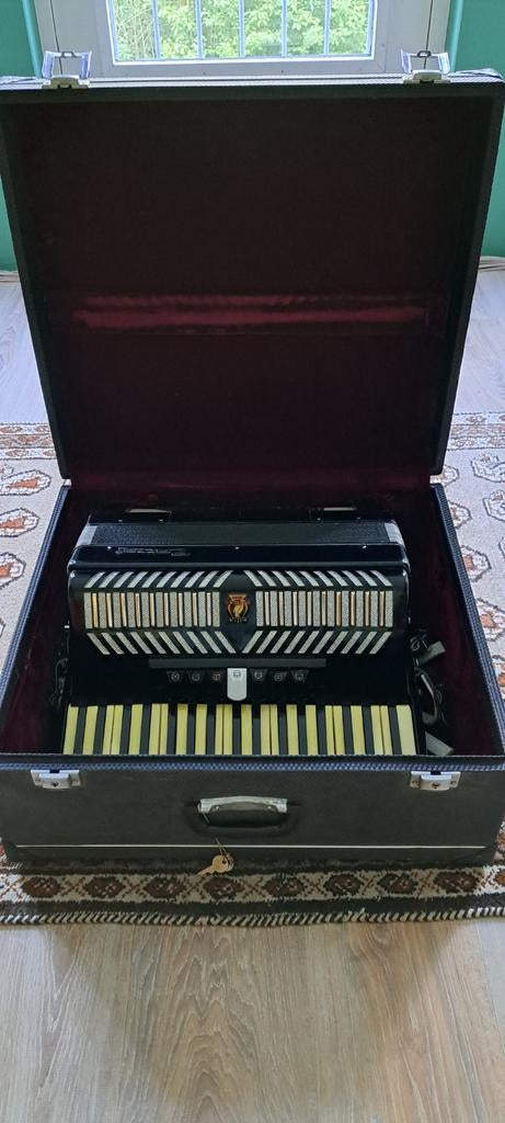 Zwarte Parrot accordeon - 96 bas, Gebruikt, Met koffer, Toetsaccordeon, 96-bas