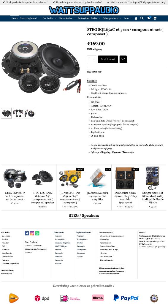 STEG SQL650C 16.5 cm / component-set ( composet ) Speakers, Hifi-Focus, Aalsmeerderweg 173 1432 CL, Aalsmeer, Nieuw, Ophalen of Verzenden