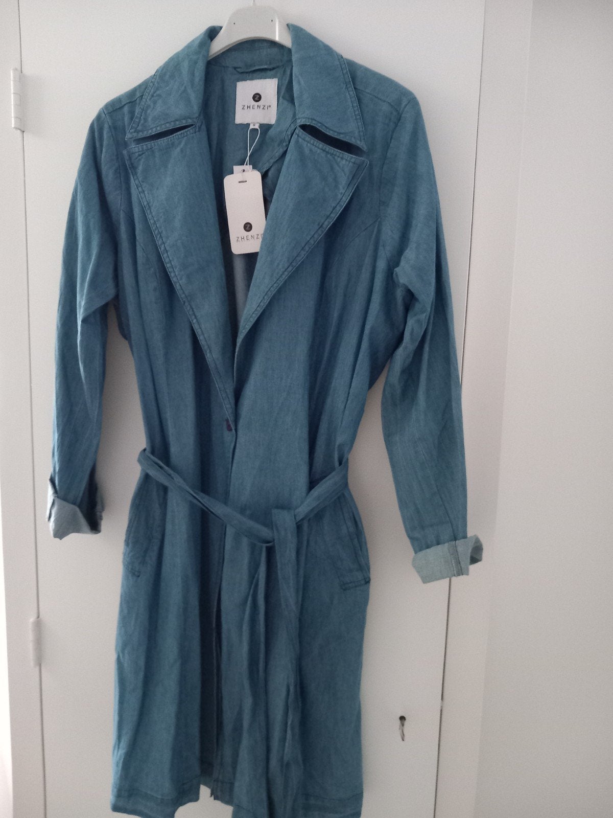 Nieuw! ZHENZI blauwe spijker tussendoorjas, mt xl, langemouw, Zhenzi, Blauw, Maat 46/48 (XL) of groter, Nieuw