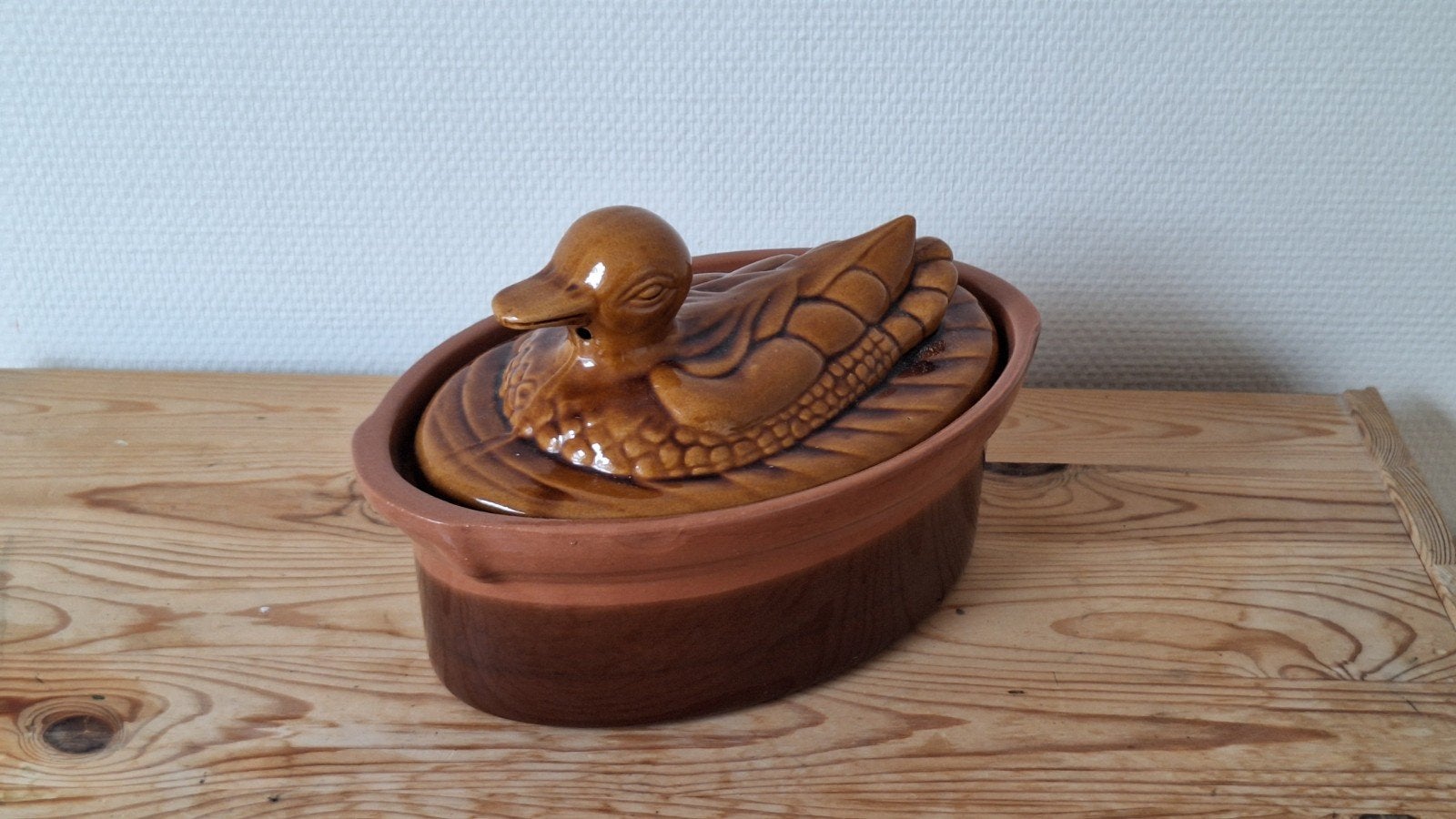 Vintage Terracotta Eenden Terrine - Paté Terrine, Ophalen of Verzenden
