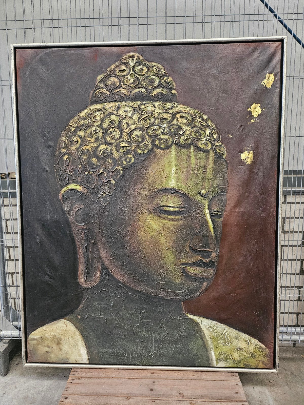 Groot Boeddha Schilderij - Textuur en Goudaccenten, Ophalen of Verzenden