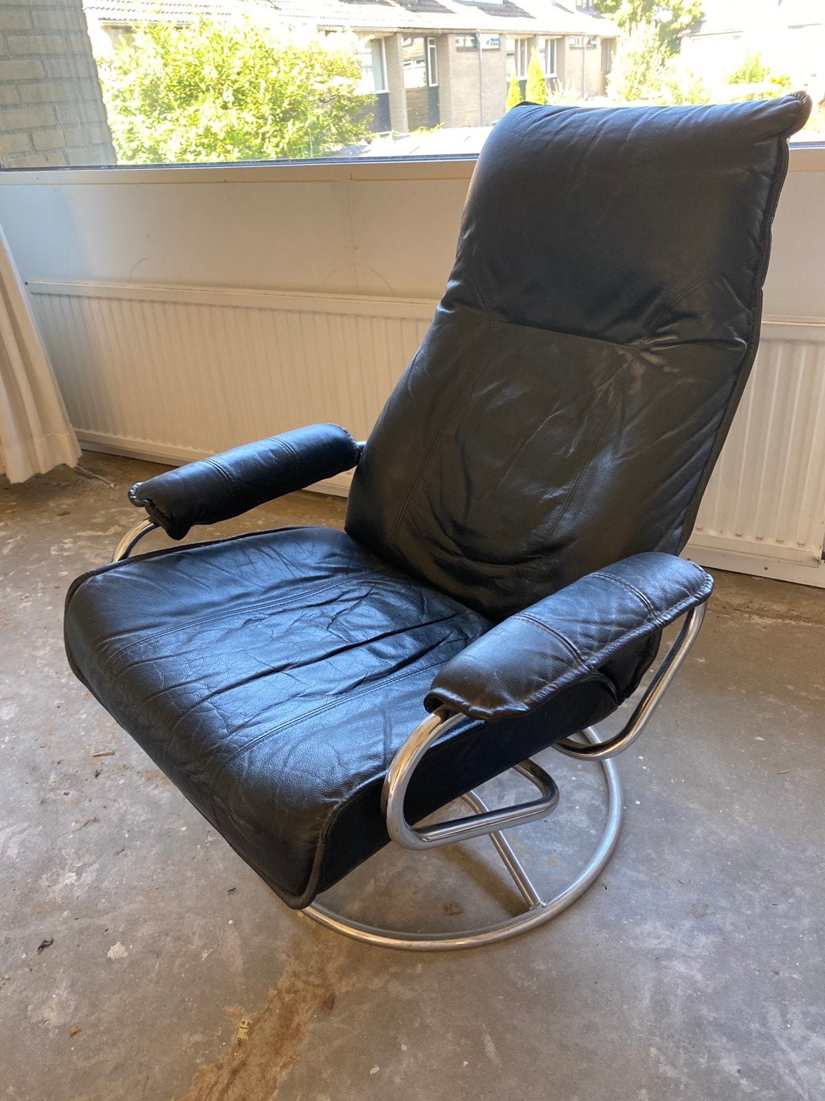 Industrie fauteuil leer Scandinavisch ontwerp, Ophalen, Zo goed als nieuw, 50 tot 75 cm, Leer