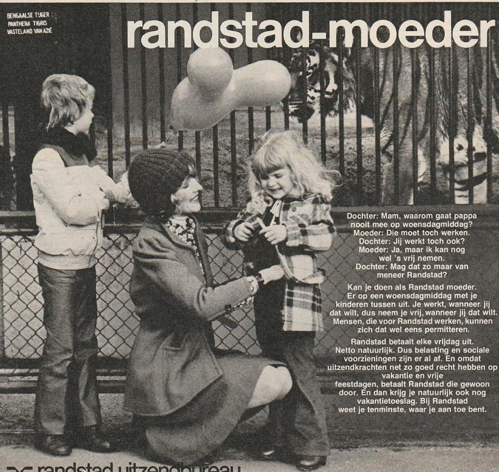 Retro reclame 1975 Randstad Uitzendbureau dierentuin tijgers, Verzenden, Overige typen