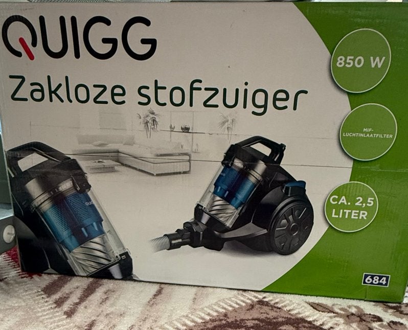 QUIGG Zakloze Stofzuiger 850W - Nieuw in doos, Witgoed en Apparatuur, Stofzuigers, Ophalen, Overige merken, Nieuw, Sledestofzuiger