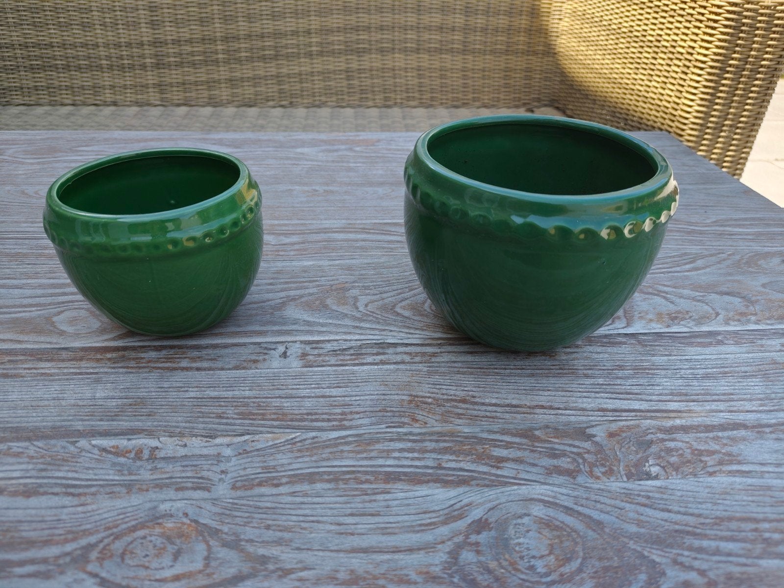 Set van 2 groene aardewerken bloempotten Sostrene Grene, Rond, Binnen, Ophalen of Verzenden, Zo goed als nieuw