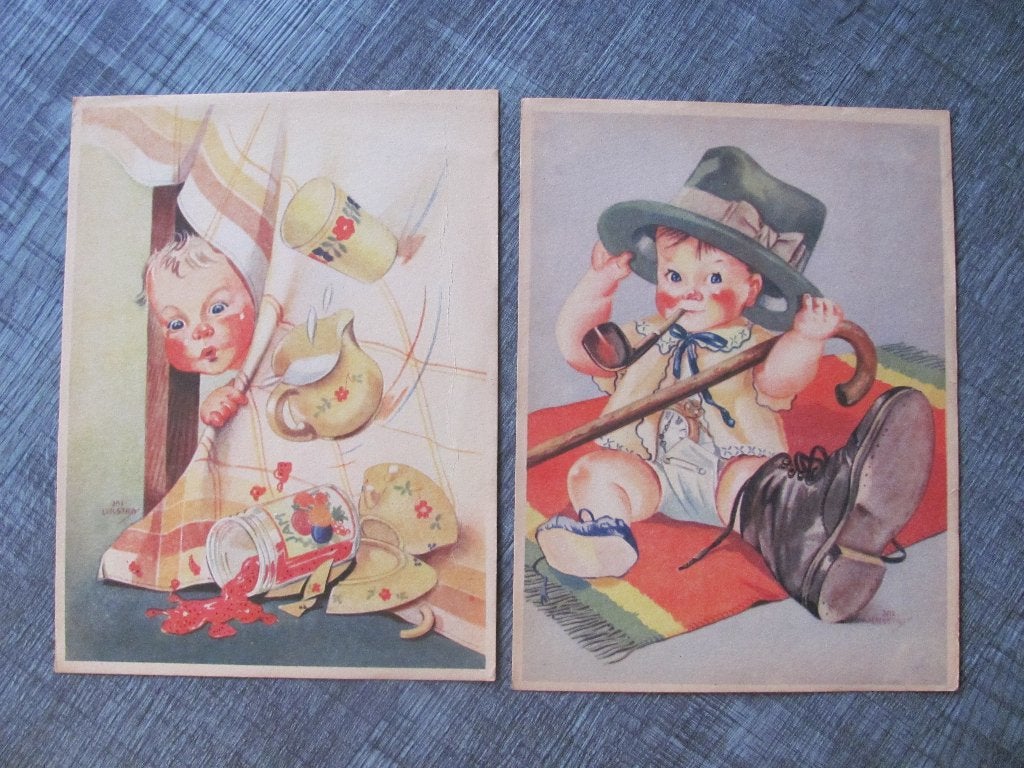 Jan Leegstra - 2 grote kinderkaarten, Ophalen of Verzenden, 1920 tot 1940, Ongelopen, Groningen