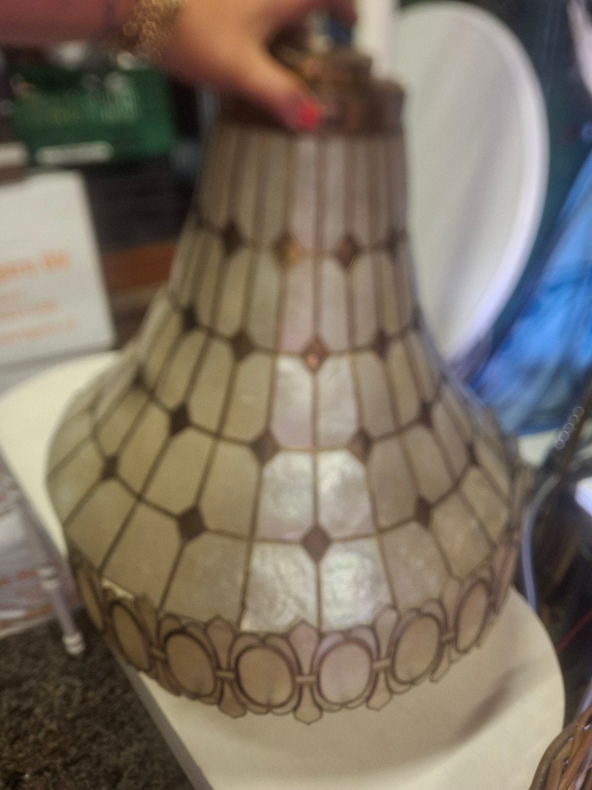 Vintage Capiz Schelpen Kroonluchter met Messing, Ophalen
