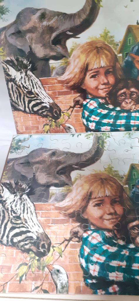 Vintage puzzel lotje in de dierentuin, Ophalen of Verzenden, Minder dan 500 stukjes, Gebruikt