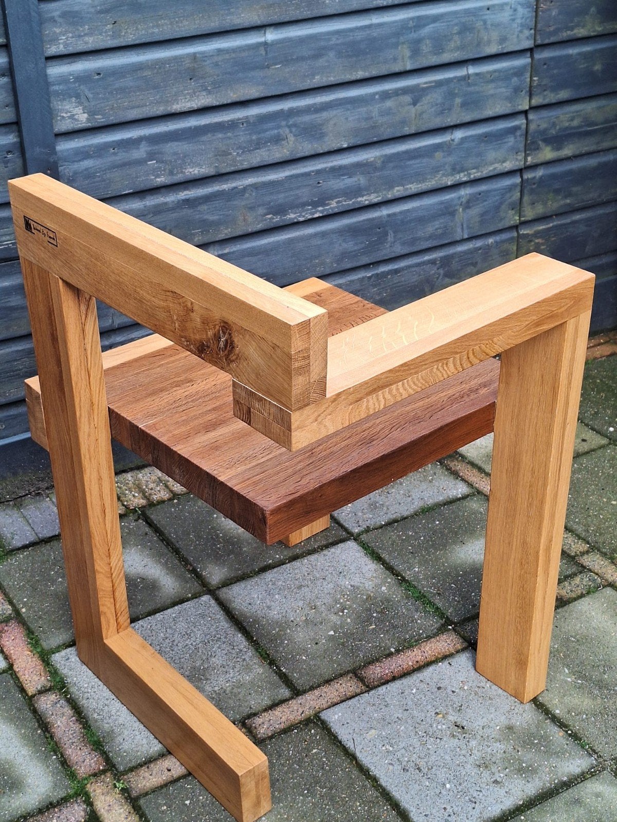 Unieke handgemaakte eikenhouten stoel, Ophalen, Bruin, Modern, Robuust, Handgemaakt, Nieuw