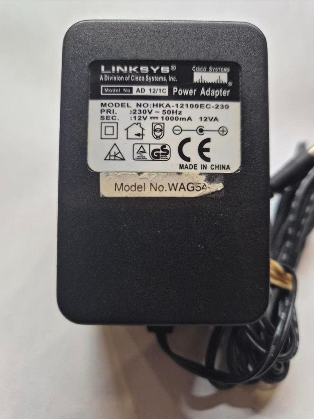 Linksys Power Adapter AD 12/1C HKA-12100EC-230 WAG54G 12V 1A, Ophalen of Verzenden, Zo goed als nieuw, Router, Linksys