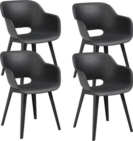 4x Zwarte Tuinstoelen met Armleuningen - Keter Akola, Ophalen, Zo goed als nieuw, Kunststof