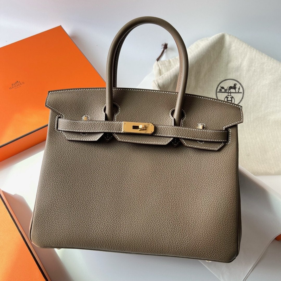 Hermes Birkin Handtas Echt Leer Kalf/Croco Etoupe Creme 35cm, Verzenden, Nieuw, Beige, Handtas
