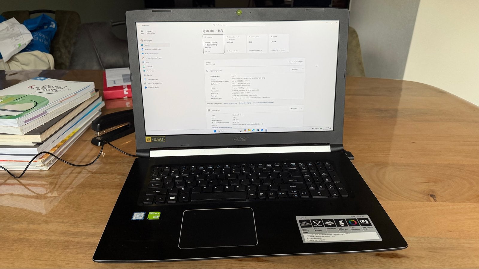 Acer Aspire 5 A517-51G-87A7 Laptop - i7-8550U, 8GB RAM, GTX, Computers en Software, Ophalen, Gebruikt, Qwerty, 8 GB