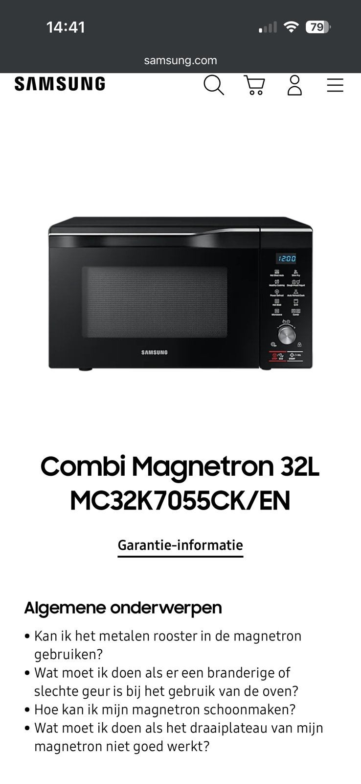 Combimagnetron/oven Samsung, Ophalen, Zo goed als nieuw, Draaiplateau, Minder dan 45 cm