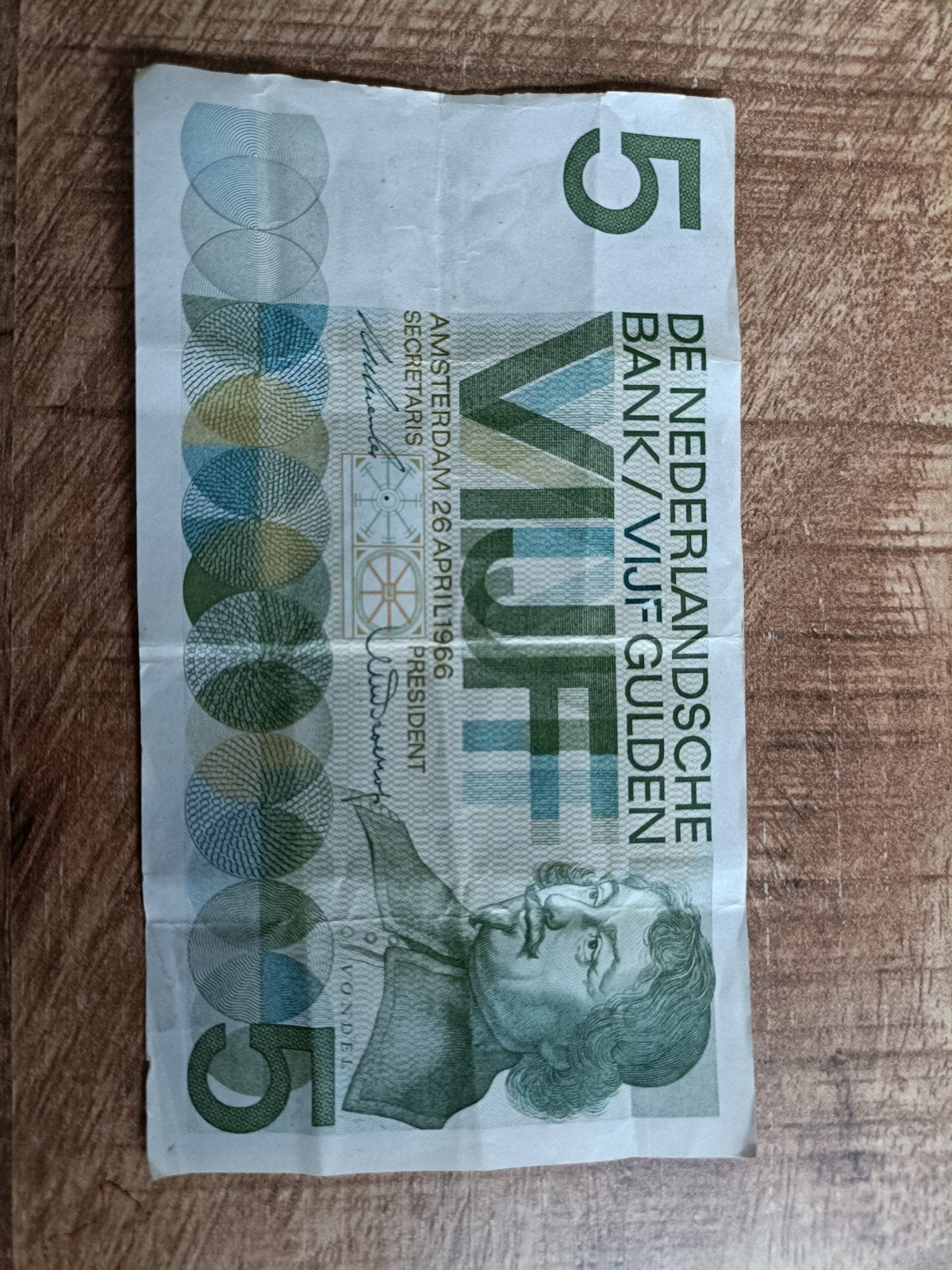 Zeldzaam 5 Gulden biljet uit 1966 - Vondel, Ophalen of Verzenden, 5 gulden, Los biljet
