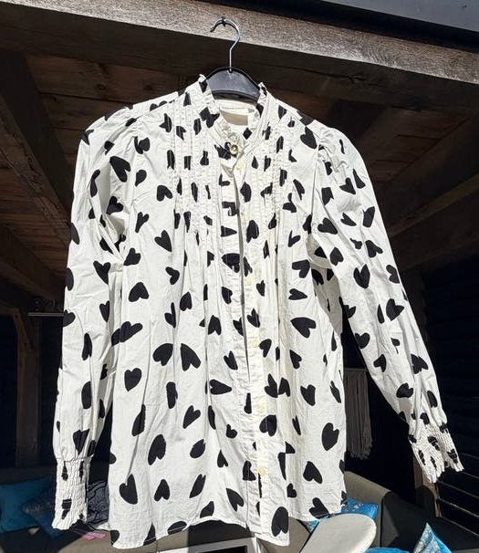 Fabienne Chapot blouse Lucky Pop met hartjes en ruches mt 38, Kleding | Dames, Ophalen of Verzenden, Zo goed als nieuw, Maat 38/40 (M)