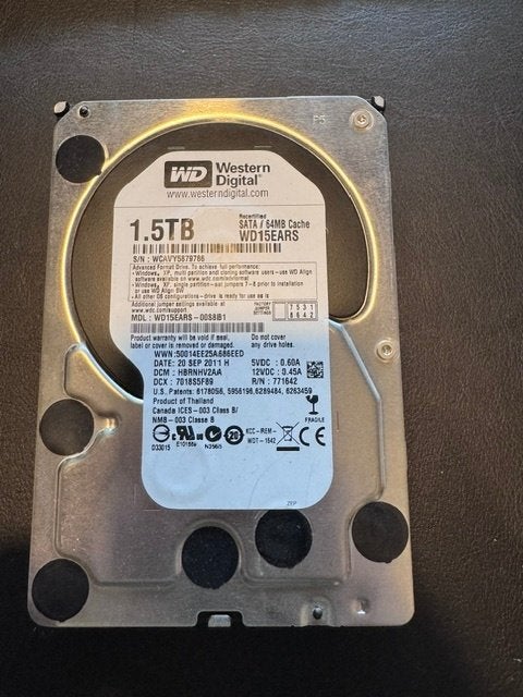 1.5Tb Wd Hdd WD15EARS, Computers en Software, Harde schijven, Intern, Zo goed als nieuw, 1,5 TB, Desktop