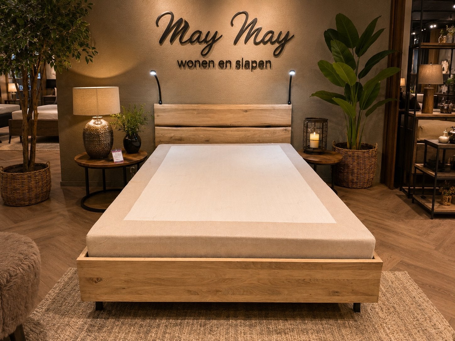 Industrieel design bed 140 Andrea - Massief eiken E-7405