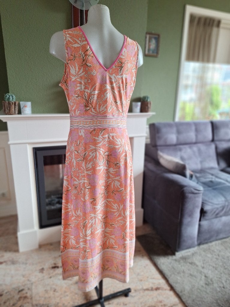K-Design zomerse oranje lange jurk L met roze bies, K-design, Verzenden, Maat 42/44 (L), Oranje