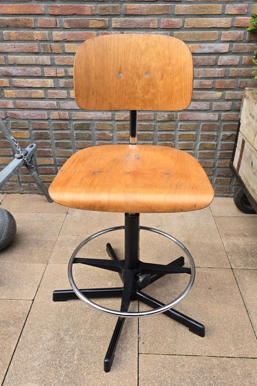 Vintage Tekenkruk / Werkstoel - Hout en Metaal, Ophalen, Gebruikt, Overige kleuren, Industrieel, Vintage
