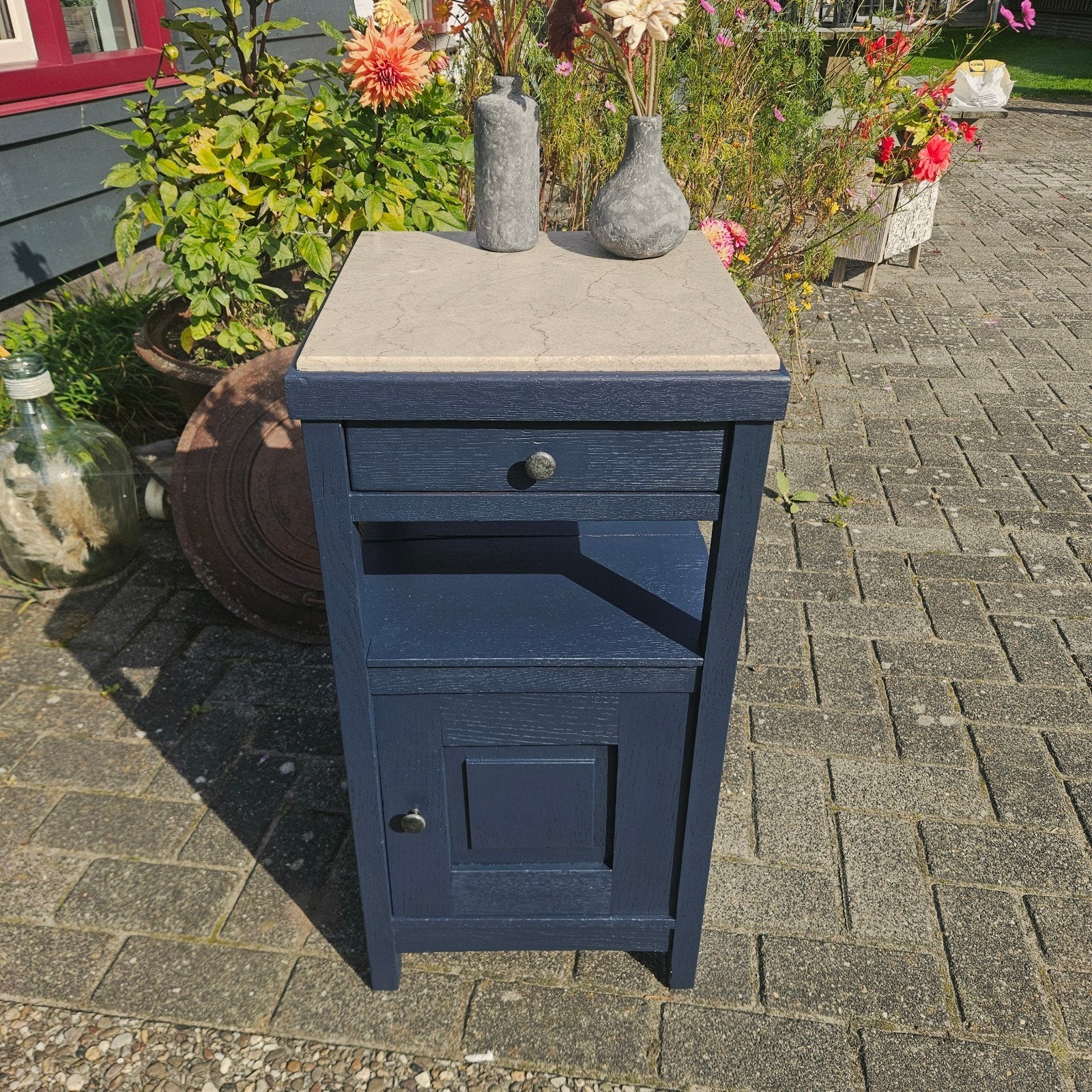 Uniek gerestyld kastje met marmer look, Ophalen, Gebruikt, Minder dan 45 cm, 70 cm of meer