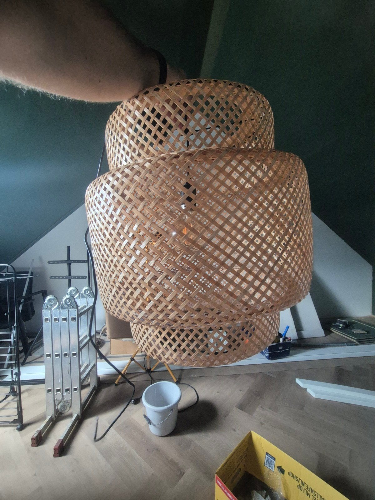 IKEA Sinnerlig Bamboe Hanglamp met Calex Smart Lampenbol, Ophalen, Natuurlijk materiaal, E27 (groot), Zo goed als nieuw