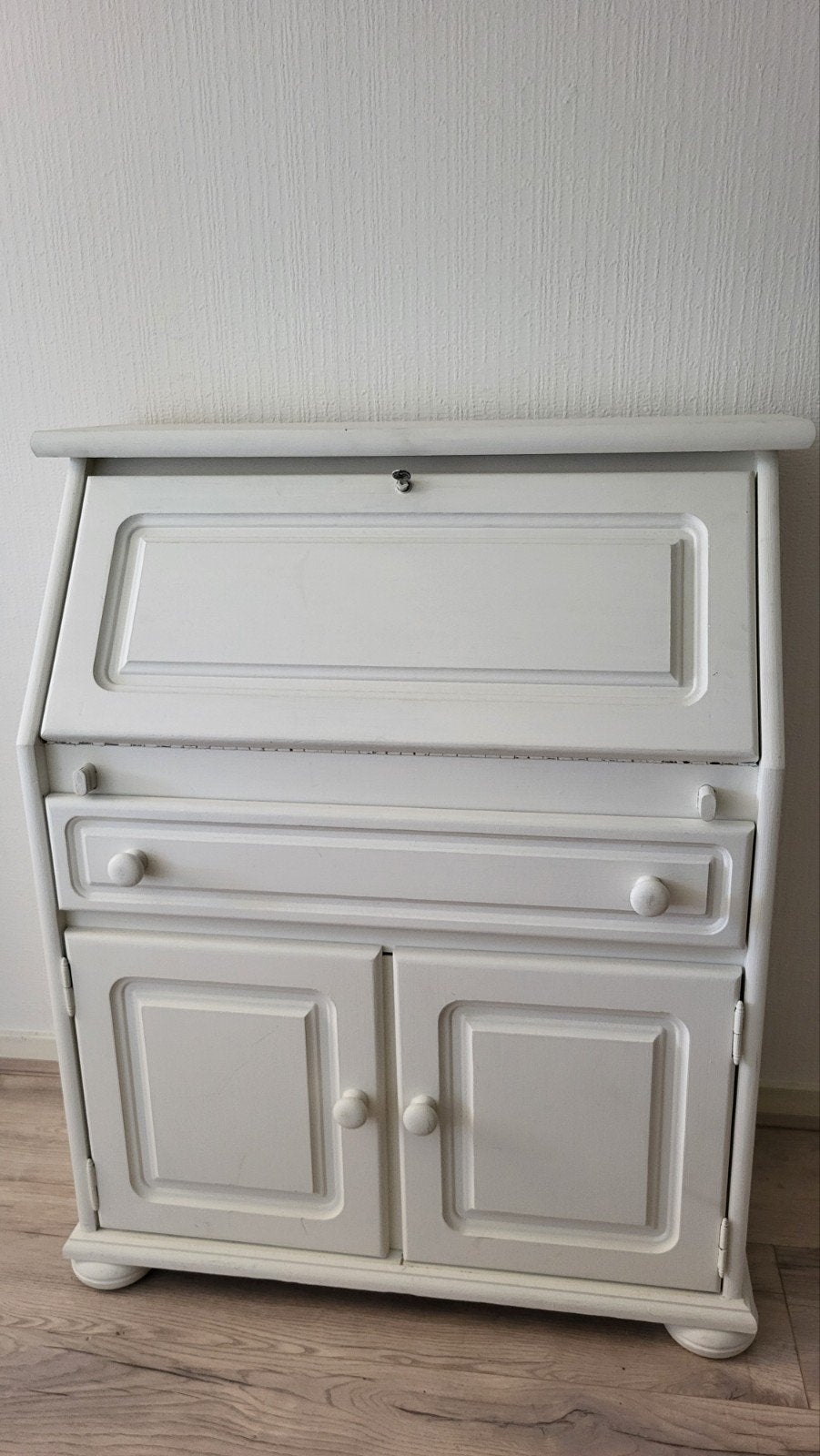 Witte Secretaire Bureau met Opbergruimte - Brocante, Ophalen, Met lades, Gebruikt, Hout