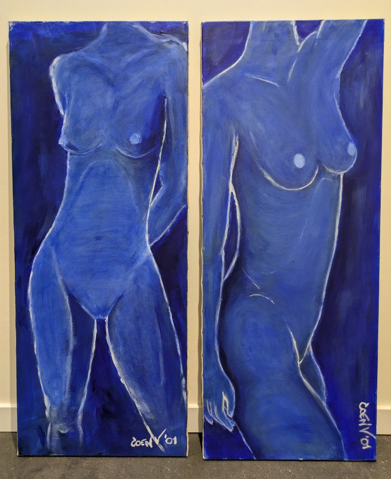 2 stuks schilderij naakt vrouw gesigneerd uniek modern, Antiek en Kunst, Ophalen of Verzenden, Textiel, Figuren, Acrylverf